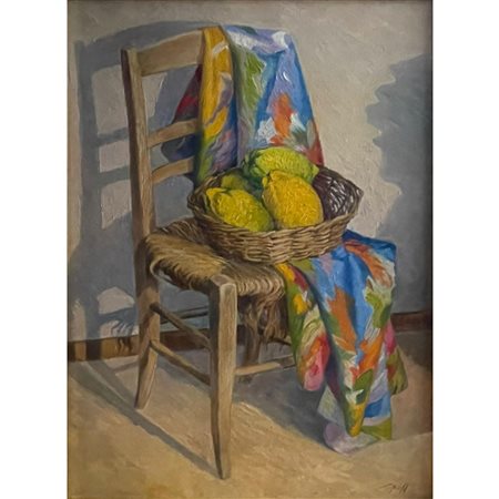 GROFF GIUSEPPE SEDIA E DRAPPO 70X50 OLIO SU TELA