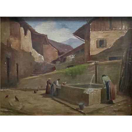 OTTOLINI METODIO ALLA FONTANA OLIO SU TELA 31X41