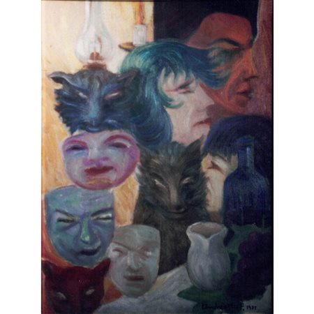 ANDREAZZA FRANCESCO MASCHERE 40X55 (1971) OLIO