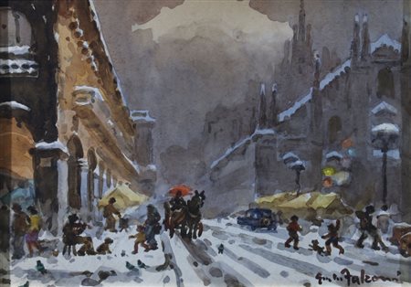 FALZONI GIULIO (Marmirolo 1900 - Milano 1978) "Vecchia Milano, Piazza Duomo"...