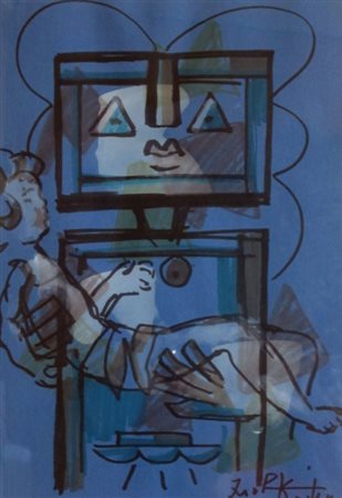 KODRA IBRAHIM (Tirana 1918 - Milano 2006) "Senza titolo" Tecnica mista su...