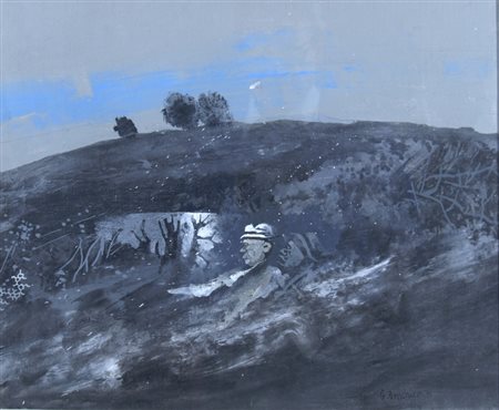 BANCHIERI GIUSEPPE (Milano 1927 - Massa Carrara 1994) "Figure nel paesaggio"...