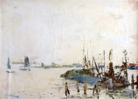 SPILIMBERGO ADRIANO (Buenos Aires 1908 - Milano 1975) "Paesaggio marino" Olio...