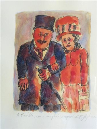 BORGHESE FRANZ (Roma 1941 - Roma 2005) "Coppia" Acquerello su cartone cm. H:...