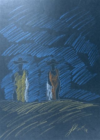 FESTA TANO (Roma 1938 - Roma 1988) "Figure" Pastelli su cartoncino cm. H:...