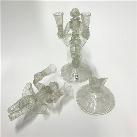 Manifattura di Murano
Coppia di candelieri in vetro soffiato trasparente incolo