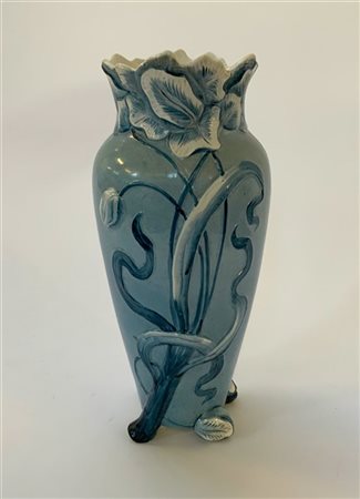 Mouzin-Lecat & Cie Vaso Art Nouveau in ceramica dipinta con decori in rilievo a