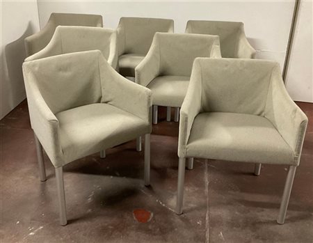 De Padova Gruppo di sette poltroncine con gambe tubolari in alluminio anodizzato