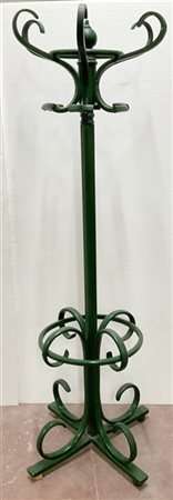 Appendiabiti da terra in legno curvato e laccato verde. Italia, anni '70. (h cm