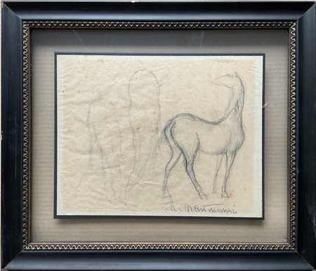 Napoleone Martinuzzi Due studi a matita su carta raffiguranti cavalli e uomini a