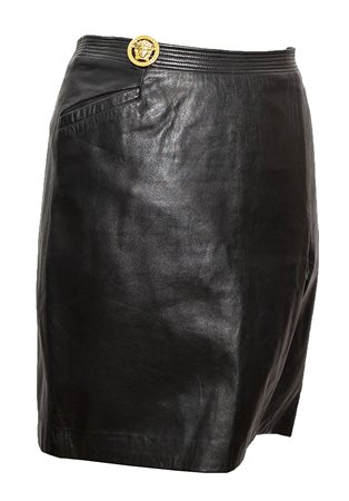 Versace LEATHER SKIRT Description: Leather black skirt, side slit with the...