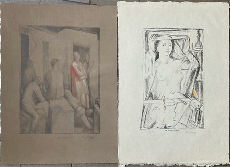 Ferruccio Ferrazzi "Viaggio Tragico" e "Donna velata" 
due litografie a colori
c