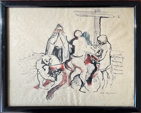 Mario Persico Due disegni a tecnica mista su carta raffiguranti figure
cm 26x19,