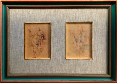 Mario Persico "Don Chisciotte" 1956
due tecniche miste su carta montate in un'un