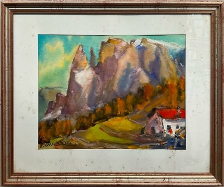 Hubert Mumelter "Paesaggio" 
tecnica mista su carta
cm 32x42,5
firmata in basso