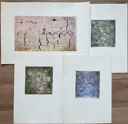 Leonardo Fretta Lotto composto da quattro acqueforti a colori di soggetto astrat