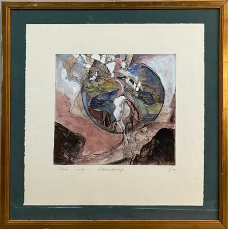 Ignoto "Idee und Weltlandschaft" 1978 acquaforte ritoccata a mano
(lastra cm 34