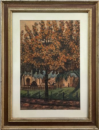 Giovanni Zannacchini "Paesaggio con alberi" 
tecnica mista su carta
cm 62x43
fir