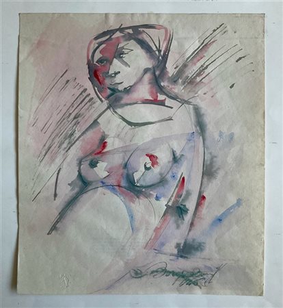 Aldo Borgonzoni "Nudo femminile" 1946
tecnica mista su foglio di riuso
cm 31x27