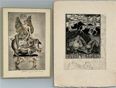 Michel Fingesten Lotto composto da due ex libris di soggetto erotico e un'acquaf