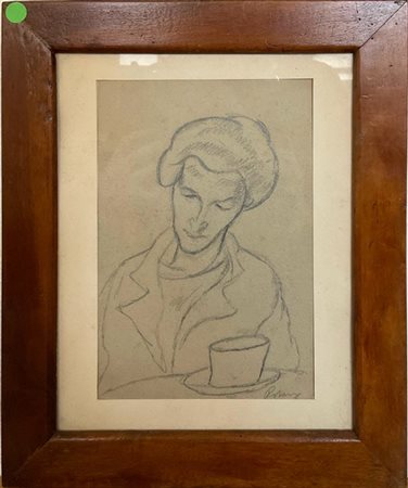 Piero Marussig "Ritratto di signora con tazza" 
matita su carta
cm 21,7x14,7
fir