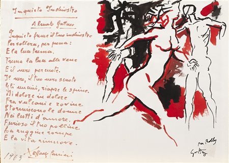 Renato Guttuso "Senza titolo" 1963
acquarello su cartoncino
cm 33,4x48
Firmato e