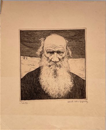 Alberto Helios Gaglierdo "Tolstoj" 
acquaforte
(lastra cm 24x22,7; foglio cm 42,