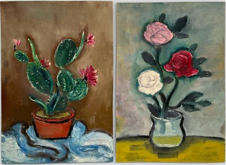 Michel Fingesten "Rose" e "Cactus" 
due oli su cartoncino
cm 43x29,5
firmati in
