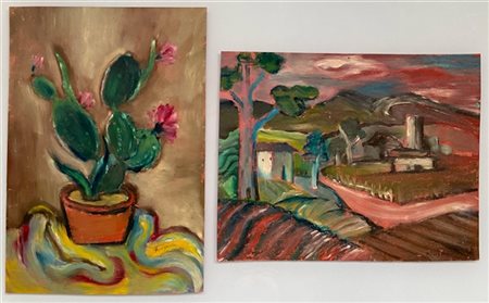 Michel Fingesten "Cactus" e "Paesaggio calabrese" 1942
due oli su cartoncino
cm