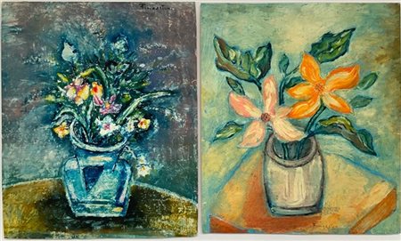 Michel Fingesten Lotto composto da due monotipi raffiguranti vasi con fiori
cm 4