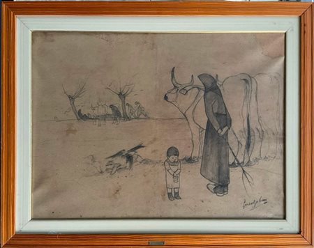 Lorenzo Viani "Scena agreste" 1917
disegno a matita su carta intelata
cm 49x67
f