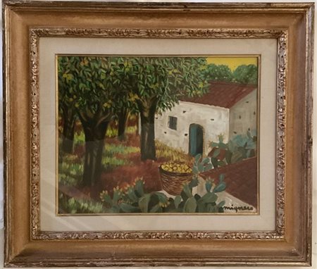 Giuseppe Migneco "La raccolta dei limoni" 
olio su tela
cm 40x50
firmato in bass