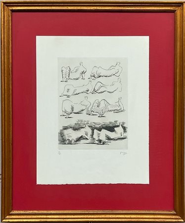 Henry Moore "Eight Draped Reclining Figures" 1967
acquaforte
(lastra cm 30,5x24;