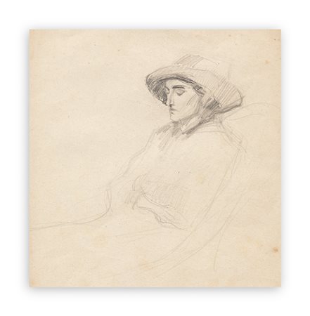 LUIGI BONAZZA (1877-1965) - (Carla Maria Baroni) in poltrona, a braccia conserte e cappello, ca. 1917