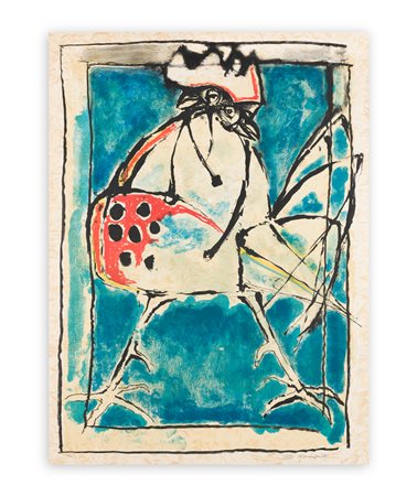 LUCIANO MINGUZZI (1911-2004) - Gallo bianco in campo azzurro, 1985