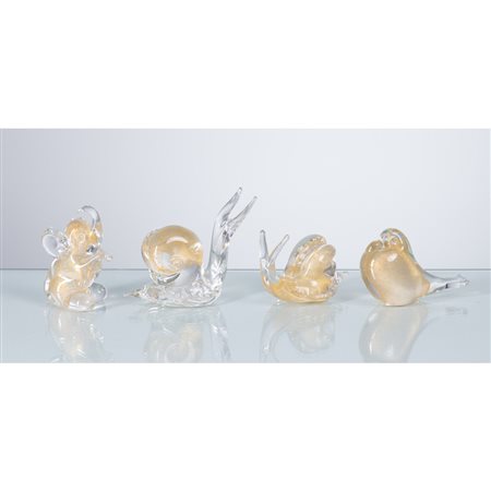 MAESTRI MURANESI, 4 sculture in vetro di Murano trasparente