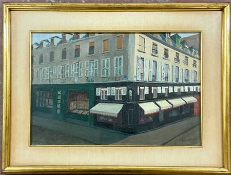 Emanuel " Negozi in Rue Bonaparte" 1955, olio su tela (cm 30x45) firmato e datat