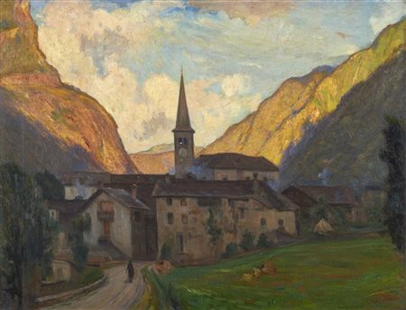 Giulio Cesare Vinzio "Rhêmes Notre Dame - Valle d'Aosta" olio su tela (cm 60x105