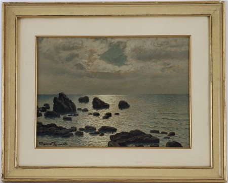 Gino Romiti (Attribuito)

"Marina con scogli" 
olio su faesite (cm 30x40)
Firmat