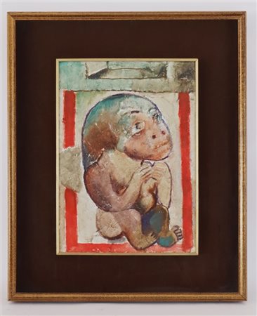 Firma indecifrata "Senza titolo" 1968, tecnica mista su tela (cm 38x25), firmat