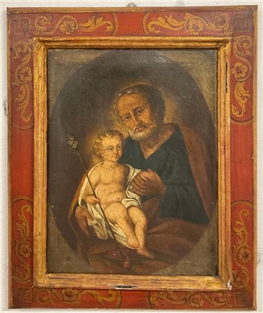 Ignoto, antico dipinto a olio su tela raffigurante San Giuseppe con il Bambino