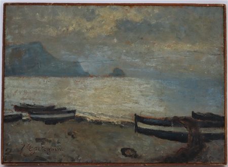 Francesca Gratognini Rognoni "Marina con barche" 
olio su compensato (cm 35x49)