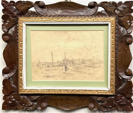 Carlo Erba "Paesaggio urbano periferico" 
matita su carta (cm 15x21)
Reca timbro