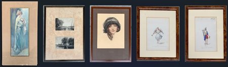 Lotto composto da quattro disegni e acquerelli di diversi autori e dimensioni,