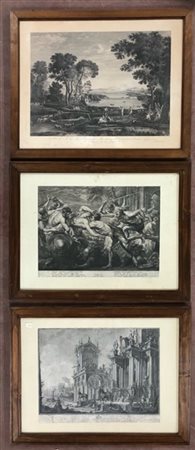 Gruppo di tre incisioni su carta di autori, epoche, soggetti e dimensioni diffe