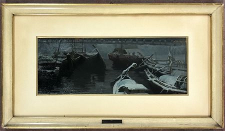 Gianfranco Campestrini "Neve in laguna" 
olio su cartone (cm 18x46)
 Firmato in