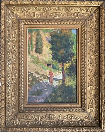 Averaldo Lalli "Paesaggio montano con figura femminile" olio su tavoletta(cm 20x