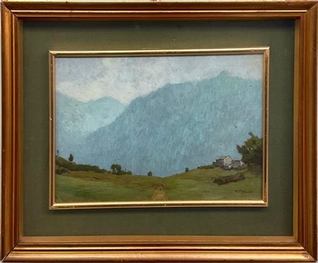 Enrico Edoardo Intraina "Paesaggio montano" 
olio su cartone (cm 22,5x34)
Firmat