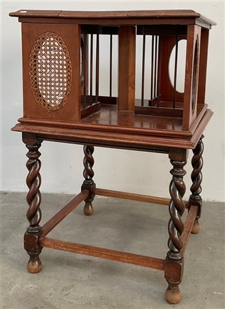 Libreria in mogano, parte superiore girevole, parte inferiore a quattro gambe t