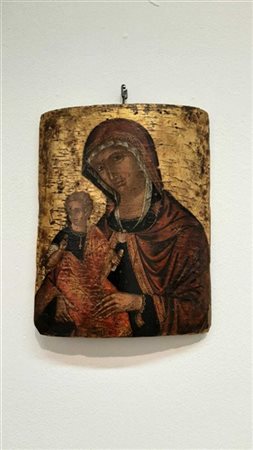 Scuola Veneto-Cretese, secolo XVII, Vergine col Bambino, tempera su tavola a fo